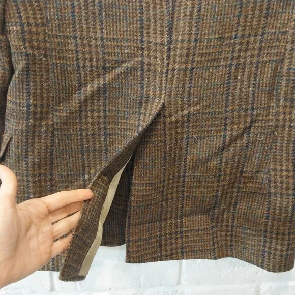 VTG Polo University Ralph Lauren Blazer 38 R Brown Plaid Scottish Tweed Blazer.